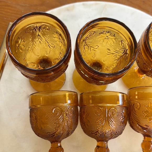 Vintage Amber glass Goblet Set of 6 - Picture 9 of 11
